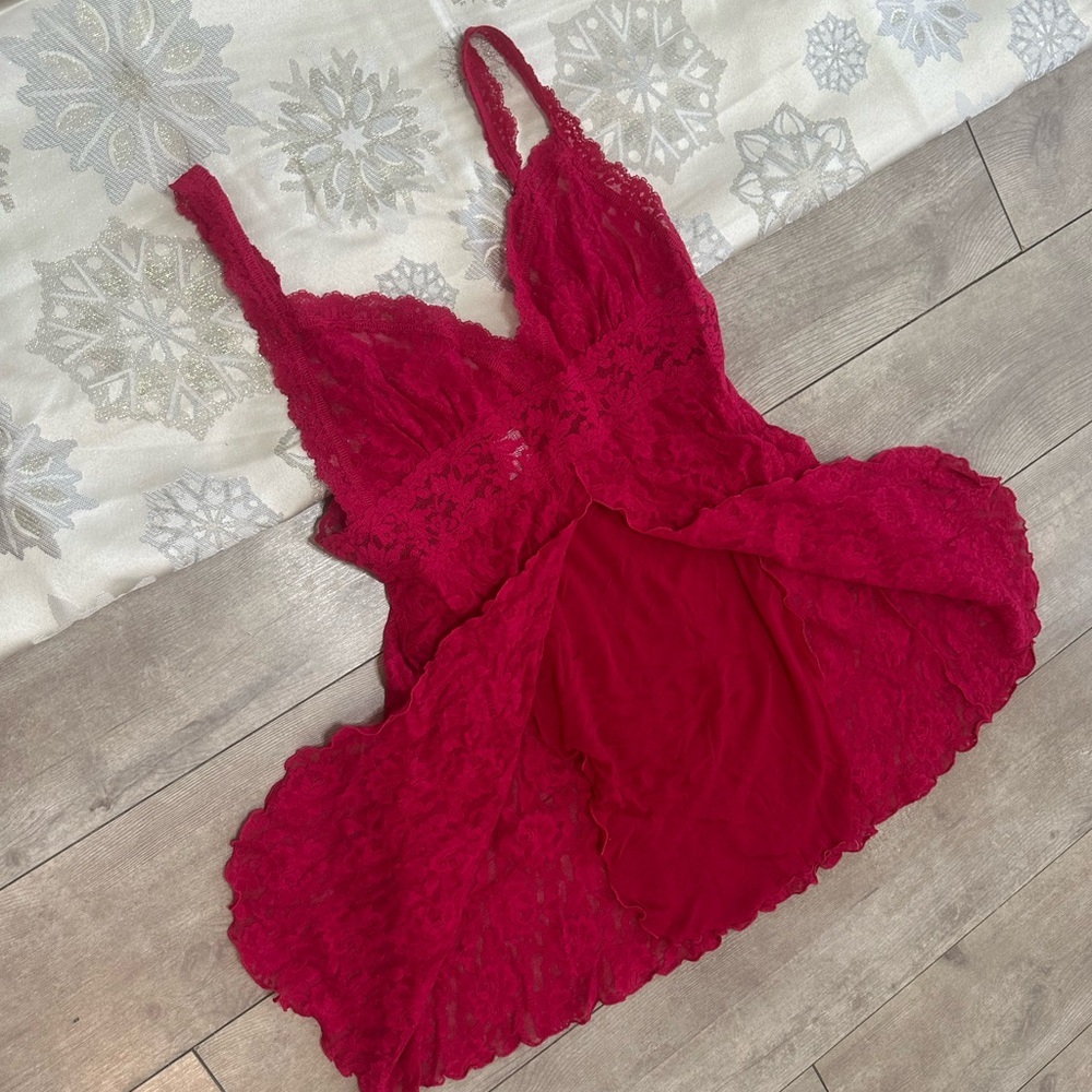 Vintage 90s Hanky Panky Red Lingerie Rosette Lace Chemise Women’s Small Elegant — image 3 of 8